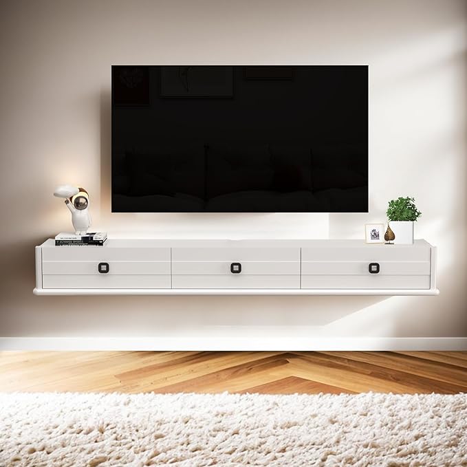 Pmnianhua High Gross Floating TV Stand, 74″ Solid Wood Wall Mounted TV Console by Pmnianhua