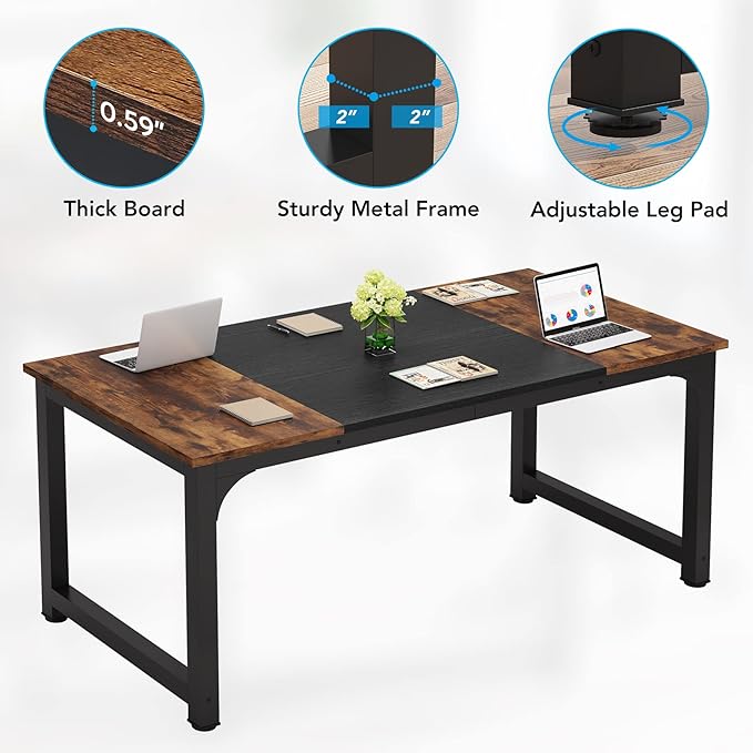 LITTLE TREE 63 Inch Large Executive Computer Office Desk - Image 7