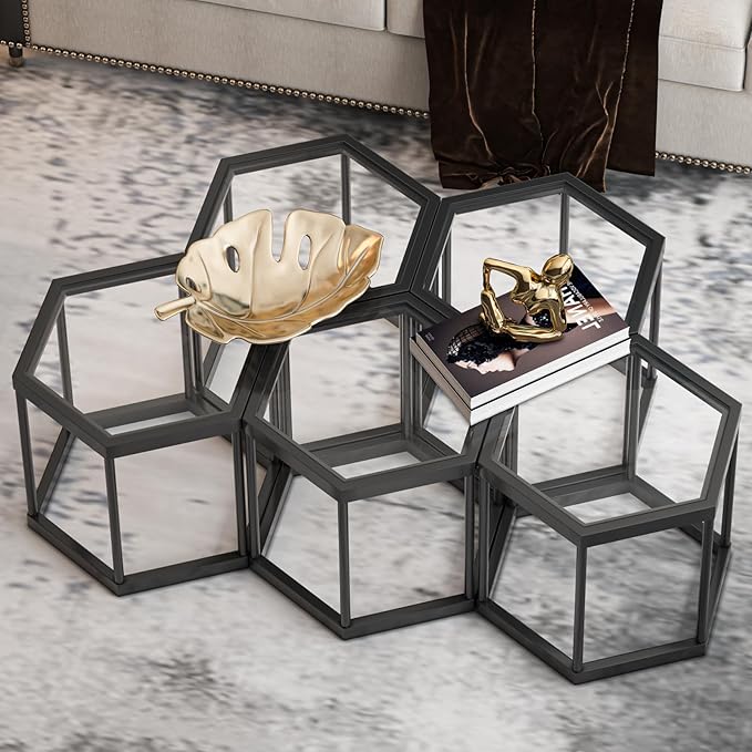 Coffee Table Glass Modern Coffee Table, Hexagon Free Combination Glass Center - Image 5