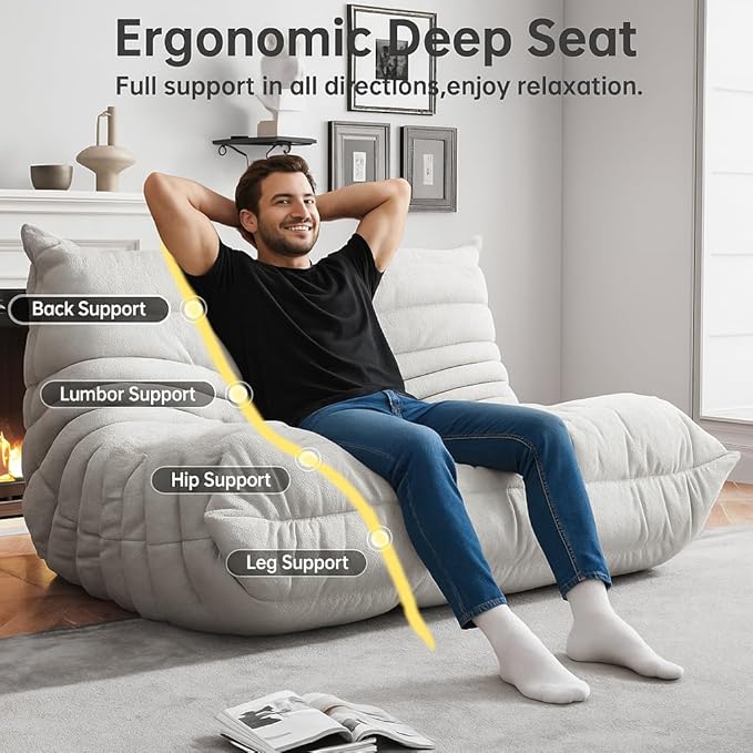 Bean Bag Chairs for Adults, BeanBag Reading Chair Memory Foam Couch, Floor - Image 5