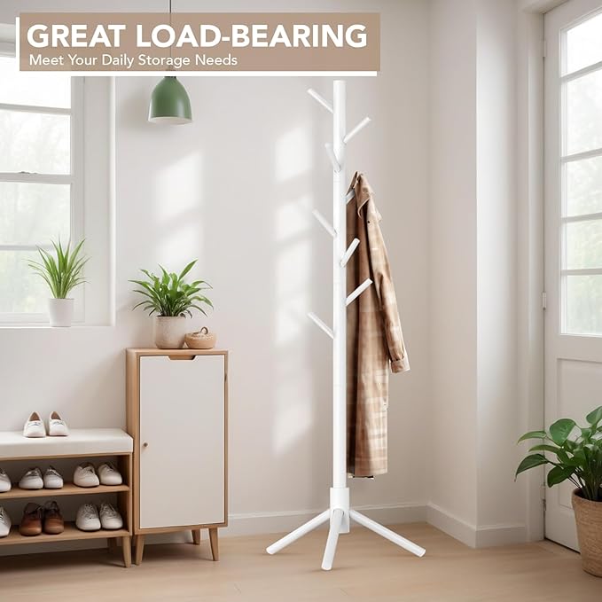 Wooden Tree Coat Rack Stand, Sturdy Freestanding Coat Rack - Image 2