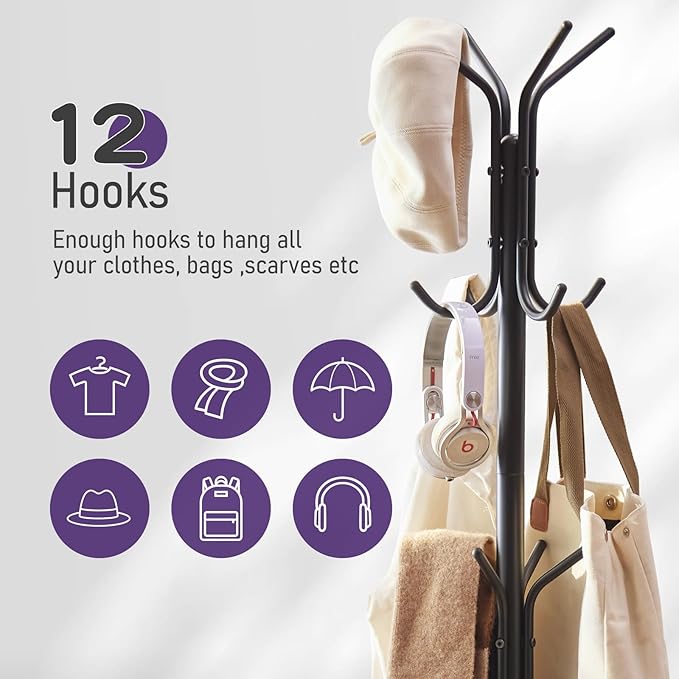 Coat Rack Freestanding, Entryway Hanger Stand, Umbrella Holder, Hall Tree - Image 4