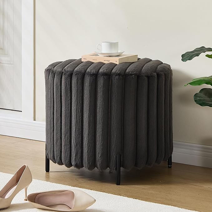 Furniliving Modern Round Ottoman, Large Size Bedroom Ottoman Footstool Round - Image 3