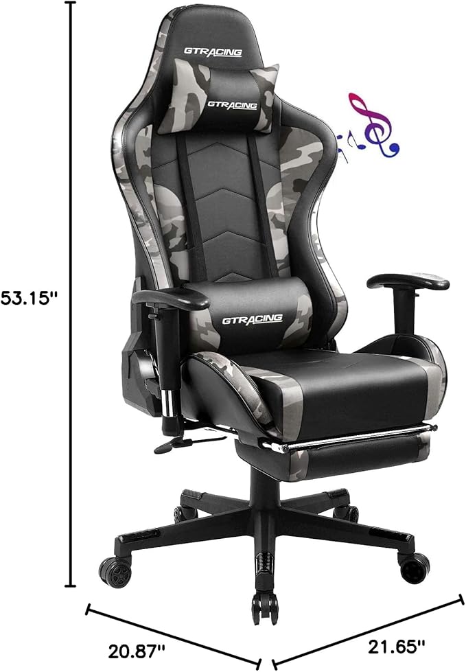 GTRACING Gaming Chair with Footrest Speakers Video Game Chair Bluetooth Music - Image 3