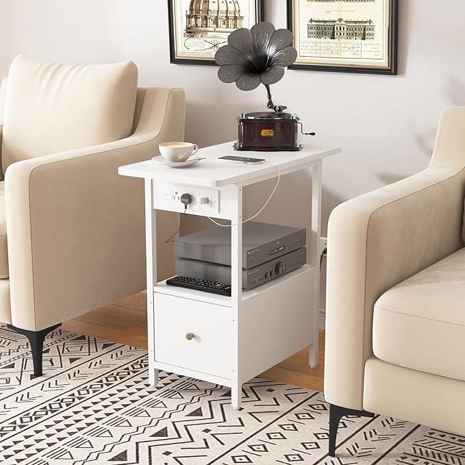 LIDYUK End Table with Charging Station, Narrow Side Table with Drawer and USB - Image 7