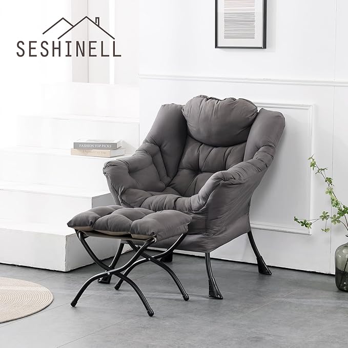 Lazy Chair with Ottoman, Modern Accent Chair Contemporary Lounge Leisure Sofa - Image 6