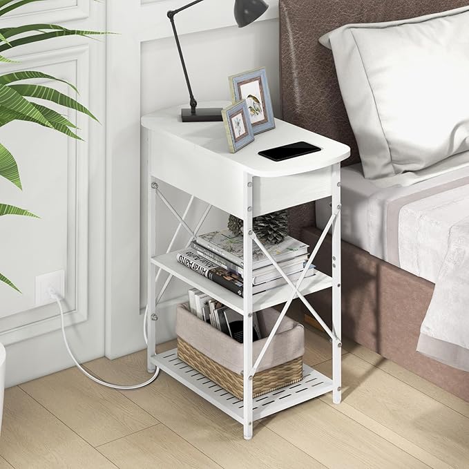 Narrow Side Table with Charging Station, End Table with 3 USB Ports and 2 AC - Image 6