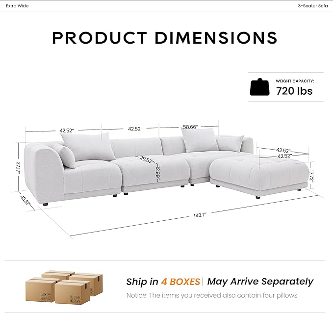 COLAMY 144" Modular Sectional Chenille Couch - Image 2