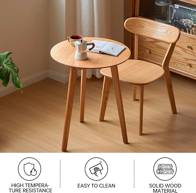 100% Solid Oak Small Tall Side Table, Mid Century Modern Coffee Table - Image 4