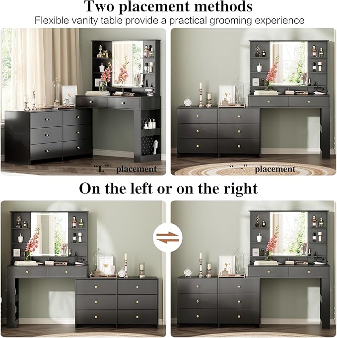 Large Makeup Vanity Desk with Mirror and Lights, Vanity Desk with 8 Drawers & - Image 5