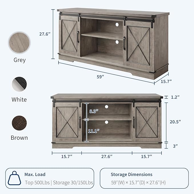 GarveeHome Farmhouse TV Stand for TV up to 65 Inches and Entertainment Center - Image 2