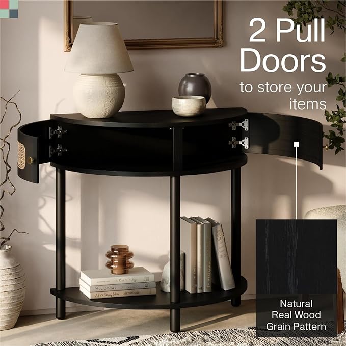 Entryway Table Rattan Half-Moon Console - Image 6