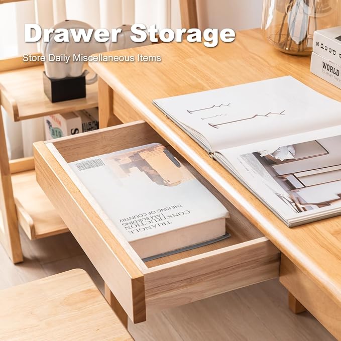 Solid Wood Desk with Drawer, Small Computer Desk - Image 4