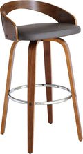 Armen Living Sonia 30" Bar Height Swivel Gray Faux Leather and Walnut Wood Bar by ArmenLiving
