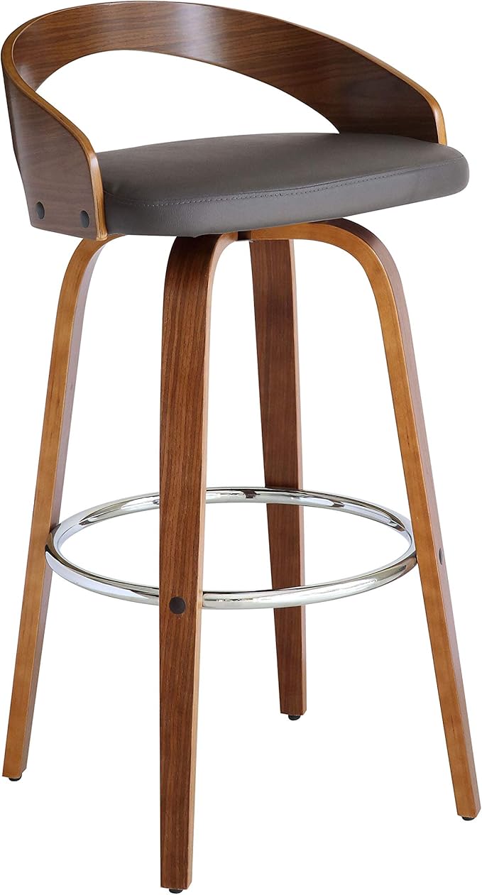 Armen Living Sonia 30" Bar Height Swivel Gray Faux Leather and Walnut Wood Bar by ArmenLiving