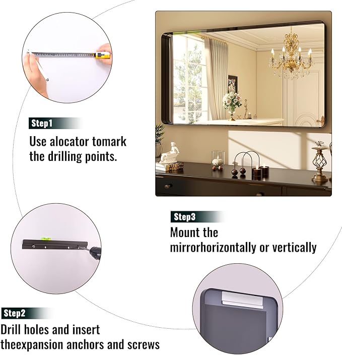 48"x30" Black Bathroom Mirror - Image 6