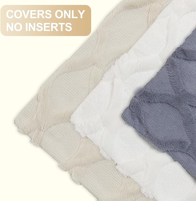 decorUhome Throw Pillow Covers 24x24 Inch Set of 2, Soft Plush Faux Fur Wool - Image 6