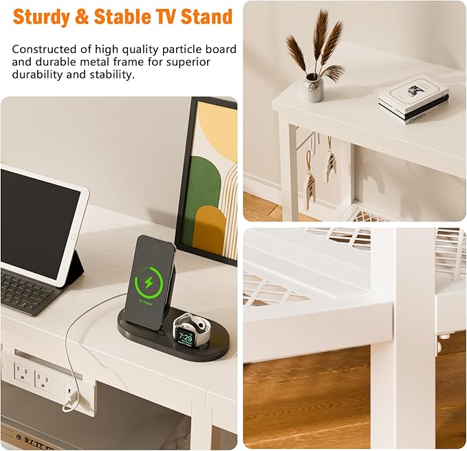 Furologee TV Stand with Power Outlets, Entertainment Center with Open Storage - Image 4