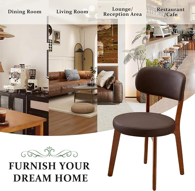 Furniliving Wooden Dining Chairs Set of 4, Mid-Century Modern Leather - Image 8