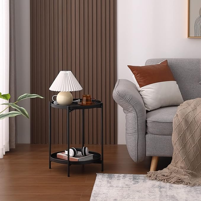 Tiita Round End Table Mental 2-Tier Side Table Nightstand/Small Iron Tables - Image 5
