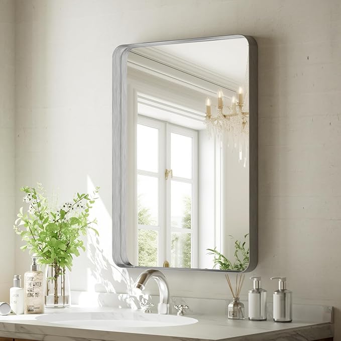 Bathroom Mirror 20x30 inch, Modern Round Corner Bathroom Vanity Mirror by VooBang
