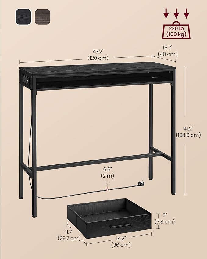 VASAGLE Bar Table with Power Outlets, 47.2 Inches Long Bar Height Pub Table - Image 3