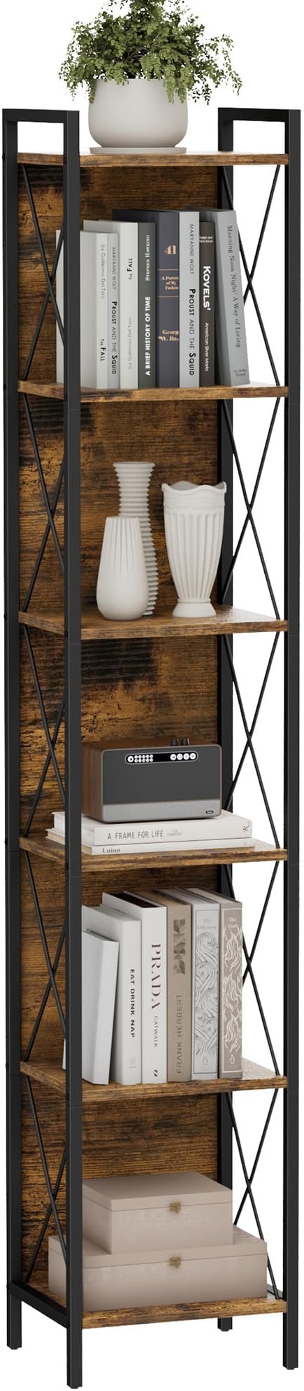 Homhedy 6 Tier Bookshelf Bookcase, Tall Narrow Bookshelf by Homhedy