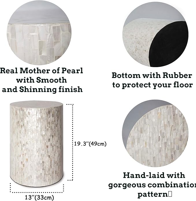 PEMAR Mother of Pearl Cylinder Drum End Table Nacre Side Stool Round Accent - Image 3
