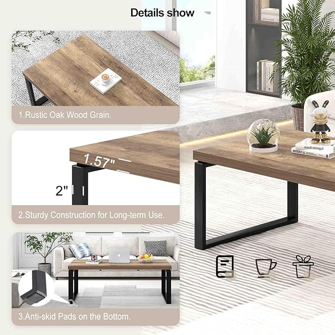 EXCEFUR Coffee Table, Modern Wood and Metal Living Room Table, Industrial - Image 5