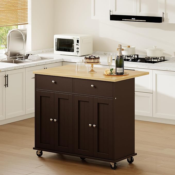 Shintenchi Kitchen Island with Drop Leaf, Rolling Kitchen Cart with Storage on by Shintenchi