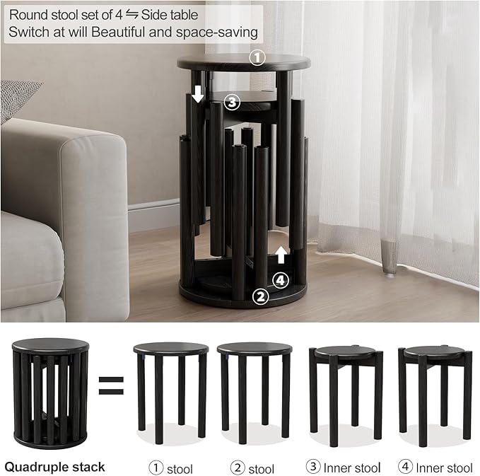 Stackable Stools Set of 4, Wood Stool, 18 Inch Stool, Stacking Stools, Nesting - Image 3