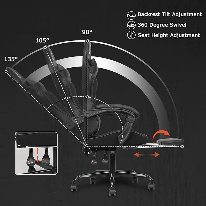 Gaming Chair with Linkage Armrest & Footrest, High Back Video Gaming Chair - Image 5
