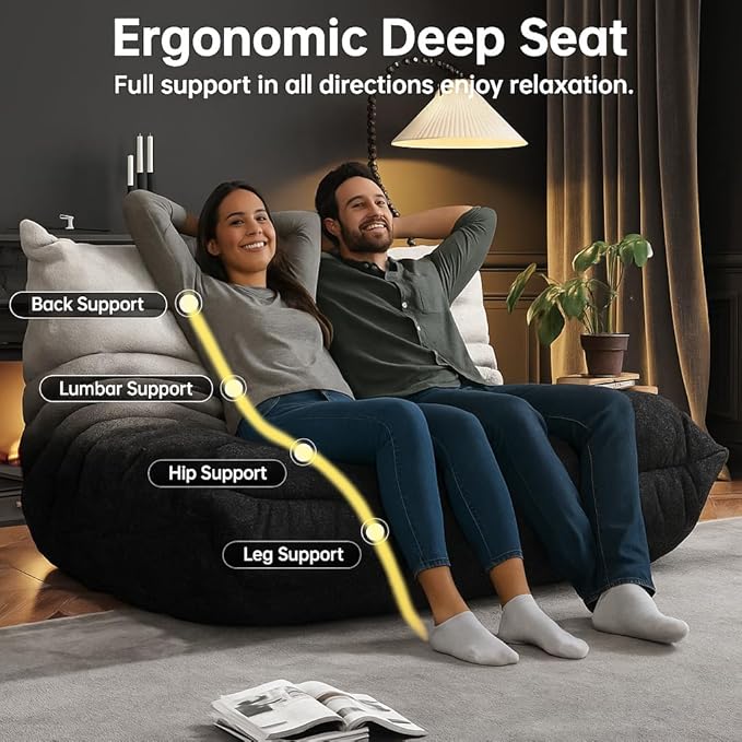 Bean Bag Chairs for Adults, Memory Foam Couch Loveseat Sofa Chair, Soft Teddy - Image 5