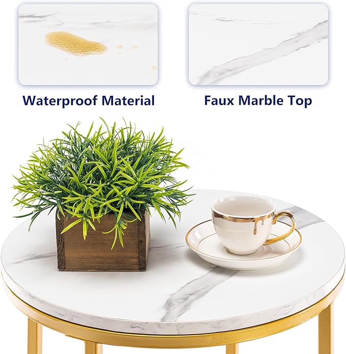 TECHMILLY Round End Table, Faux Marble Sofa Table, Accent Side Table - Image 8