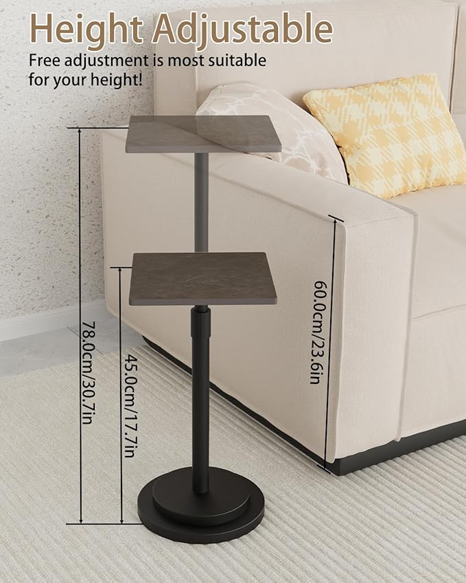 Versatile End Table with Metal Base, Height Adjustable, Vintage Square Indoor - Image 3
