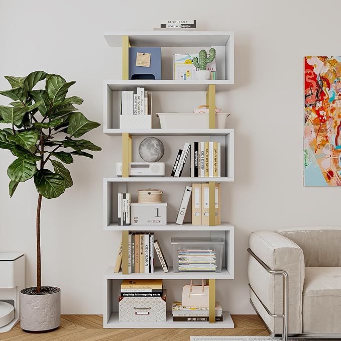 SORCEDAS Bookshelf Geometric Bookcase S Shaped Industrial Bookshelf Storage - Image 4