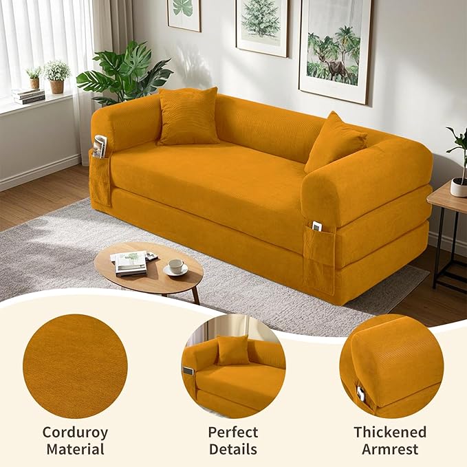 80" Convertible Sofa Bed, Corduroy Deep Seat Folding Pull Out Couch - Image 4