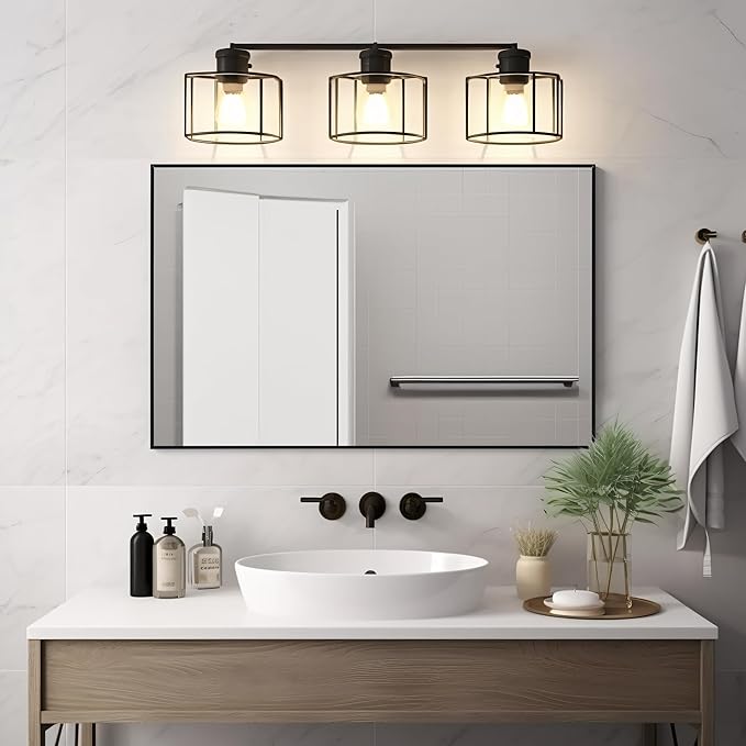 Black Bathroom Mirror 24x36 Inch Rectangular Wall Mirrors Modern Farmhouse - Image 5