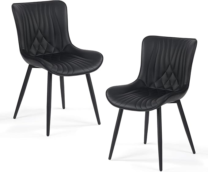 Kidol & Shellder Black Dining Chairs Set of 2, Faux Leather Upholstered Mid by KidolShellder