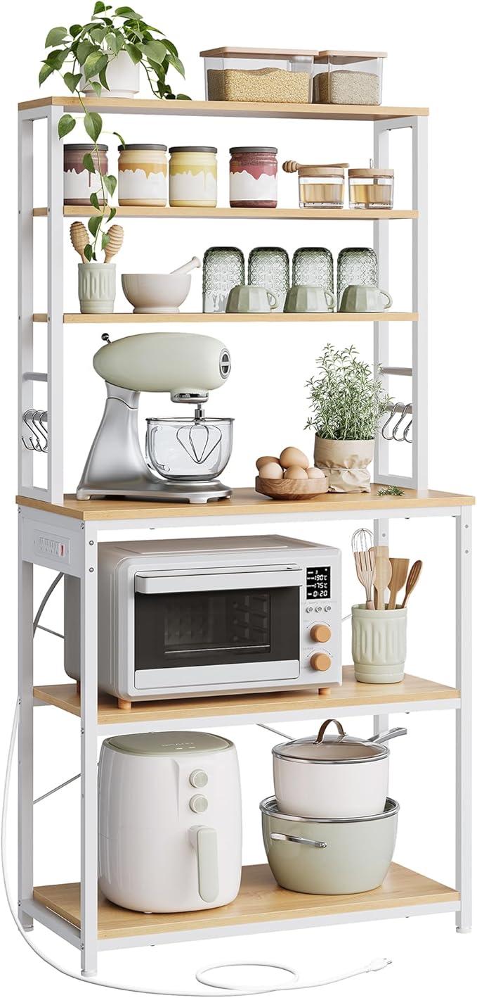 VASAGLE Bakers Rack with Power Outlet, 31.5 Inches Coffee Bar by VASAGLEbySONGMICSHOME