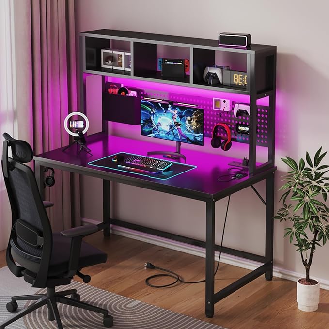 Black Gaming Desk with Hutch and Pegboard - Image 2