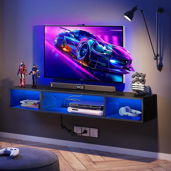 Rolanstar TV Stand with Power Outlet, Floating TV Stand with RGB Lights - Image 2