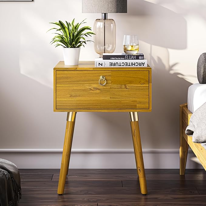 Bme Alden Wood Nightstand, Solid Wood End Table, Mid Century Modern Nightstand - Image 6
