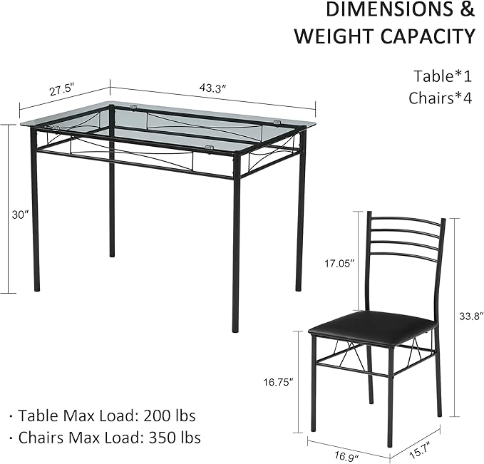 VECELO Kitchen Dining Table and Chairs Set - Image 2
