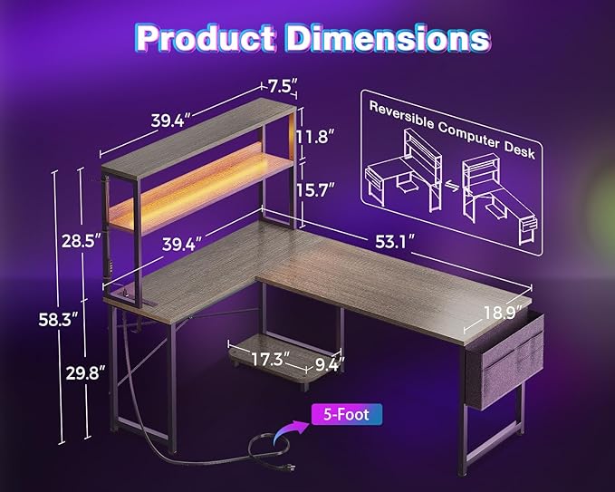 AODK L Shaped Desk Gaming Desk - Image 3