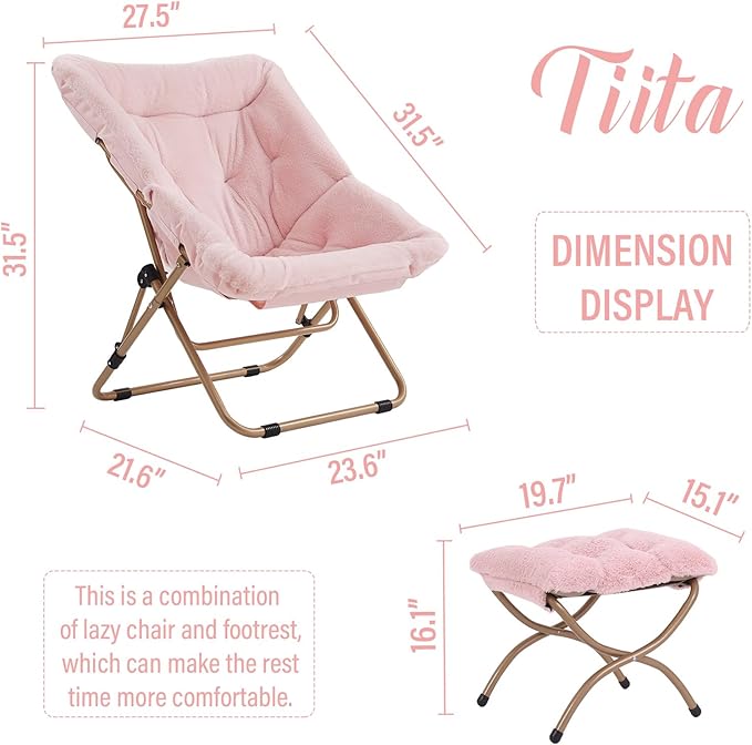 Tiita Comfy Folded Chair, Soft Faux Fur Oversized Folding Accent Chair - Image 3
