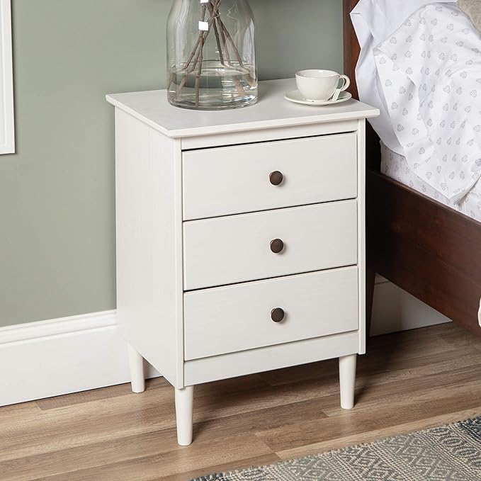 Walker Edison Traditional Wood 3 Drawer Nightstand Side Table Bedroom Storage - Image 2