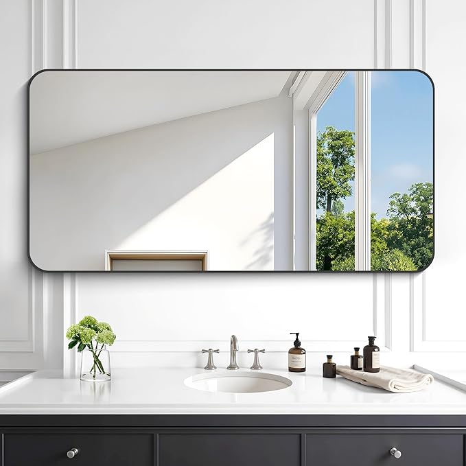 KOCUUY Black Bathroom Vanity Mirror, 24 x 48 inch Metal Frame Mirror by KOCUUY