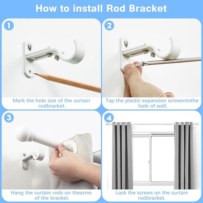 Curtain Rods for Windows 16 to 136 Inches, Curtain Rod Max Adjustable Length of - Image 5
