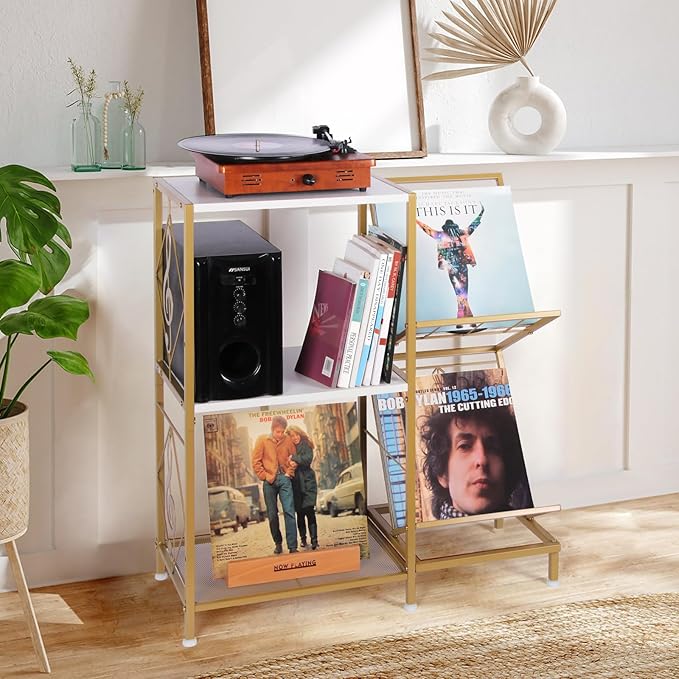 Record Player Stand with Vinyl Record Storage, Turntable Stand with 2-Tier - Image 9